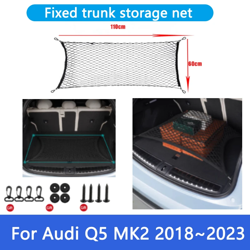 

Car Trunk Nets For Audi Q5 2018 2019 2020 2021 2022 2023 80A MK2 Elastic Upgraded Storage Organizer Double Layer Trunk Mat Nets