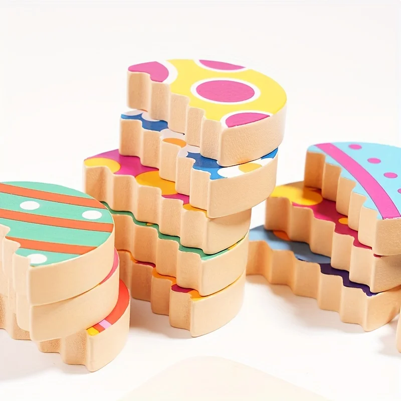 Easter Egg Matching Puzzle Toy for Kids Montessori Wooden Colorful Eggs Shape Matching Game for Fine Motor Skills Development