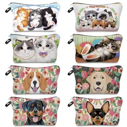 Cartoon Flower Dog Cute Cat Print Women's Cosmetic Bag Outdoor Portable Travel Toiletry Bag Customizable Toiletry Bag Makeup Bag