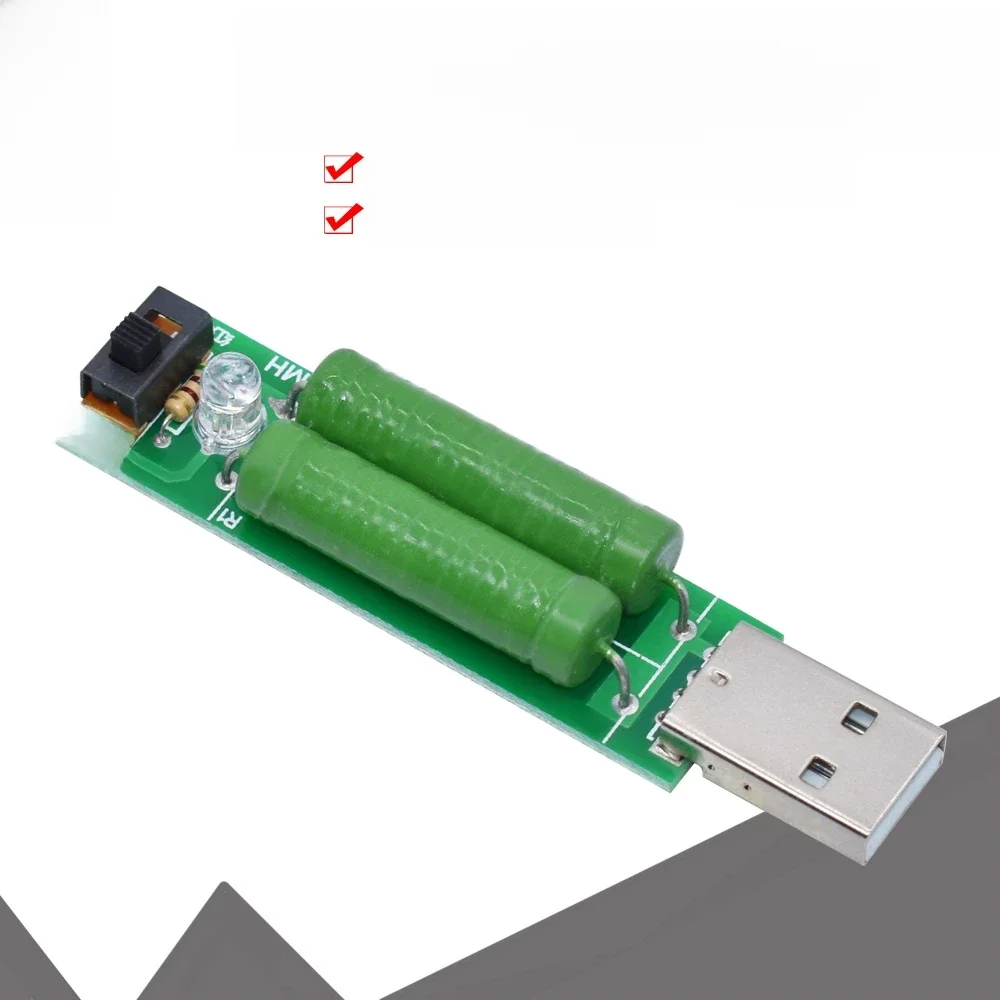 WAVGAT Port USB Mini rezystor obciążenia rozładowania cyfrowy woltomierz Tester 2A 1A z przełącznikiem 1A zielona dioda Led 2A czerwona dioda Led — zdjęcie 2