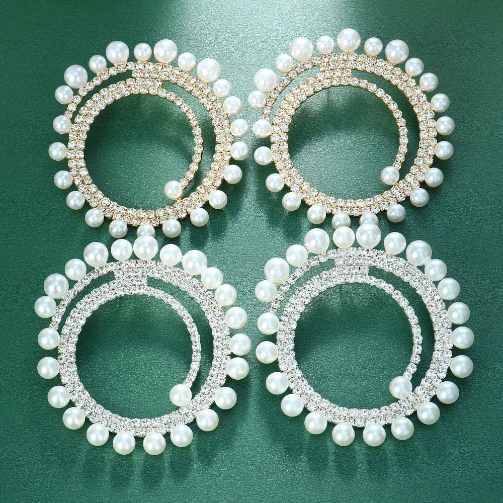 Stonefans Exaggerated Pearl Double Hoop Earrings for Women Rhinestone Big Stud Earring Drag Queen Jewelry