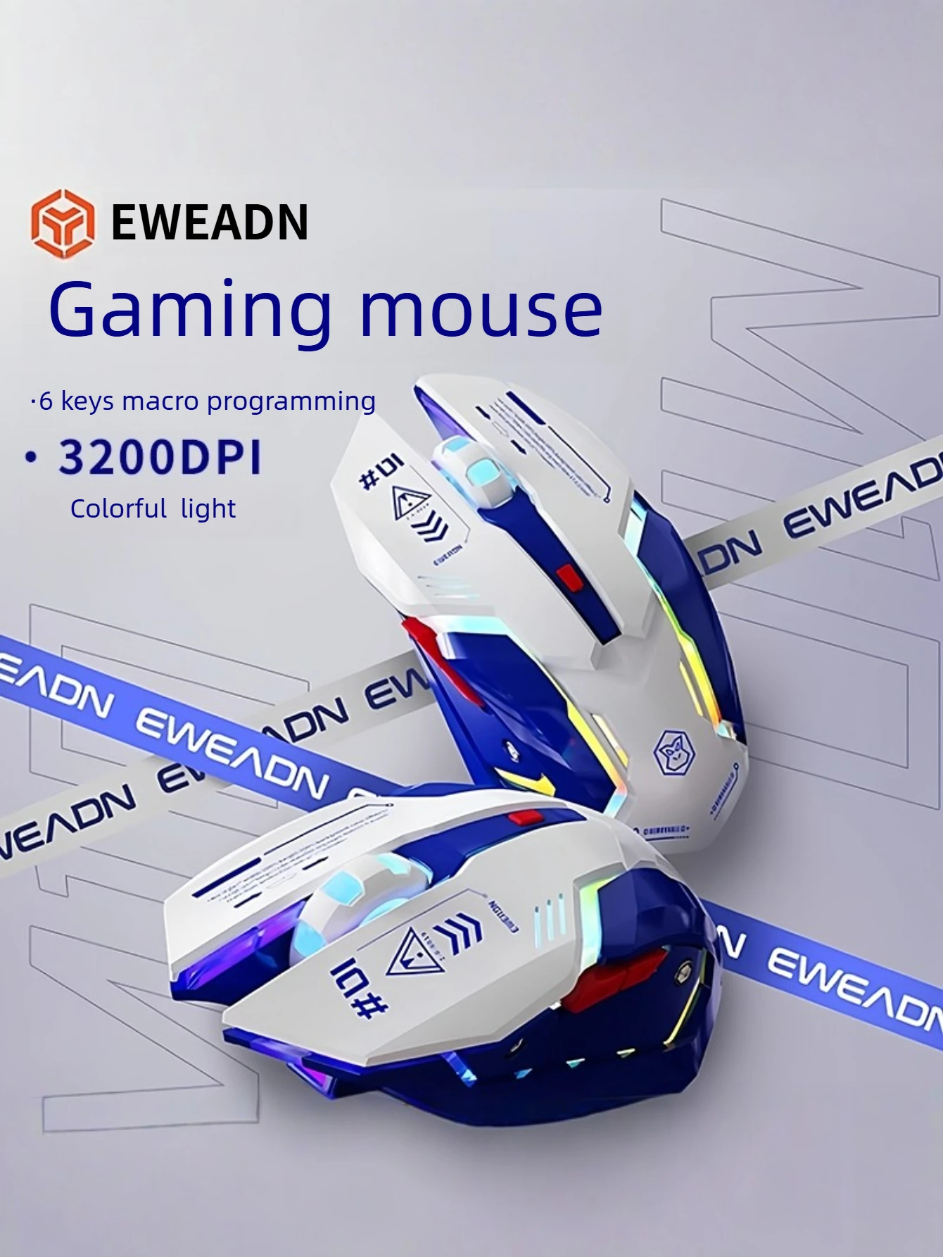 

Проводная игровая мышь EWEADN G10 RGB, бесшумная, 6 программируемых кнопок, с функцией макросов, 3200 DPI, эргономичная, для офиса/профессиональных геймеров