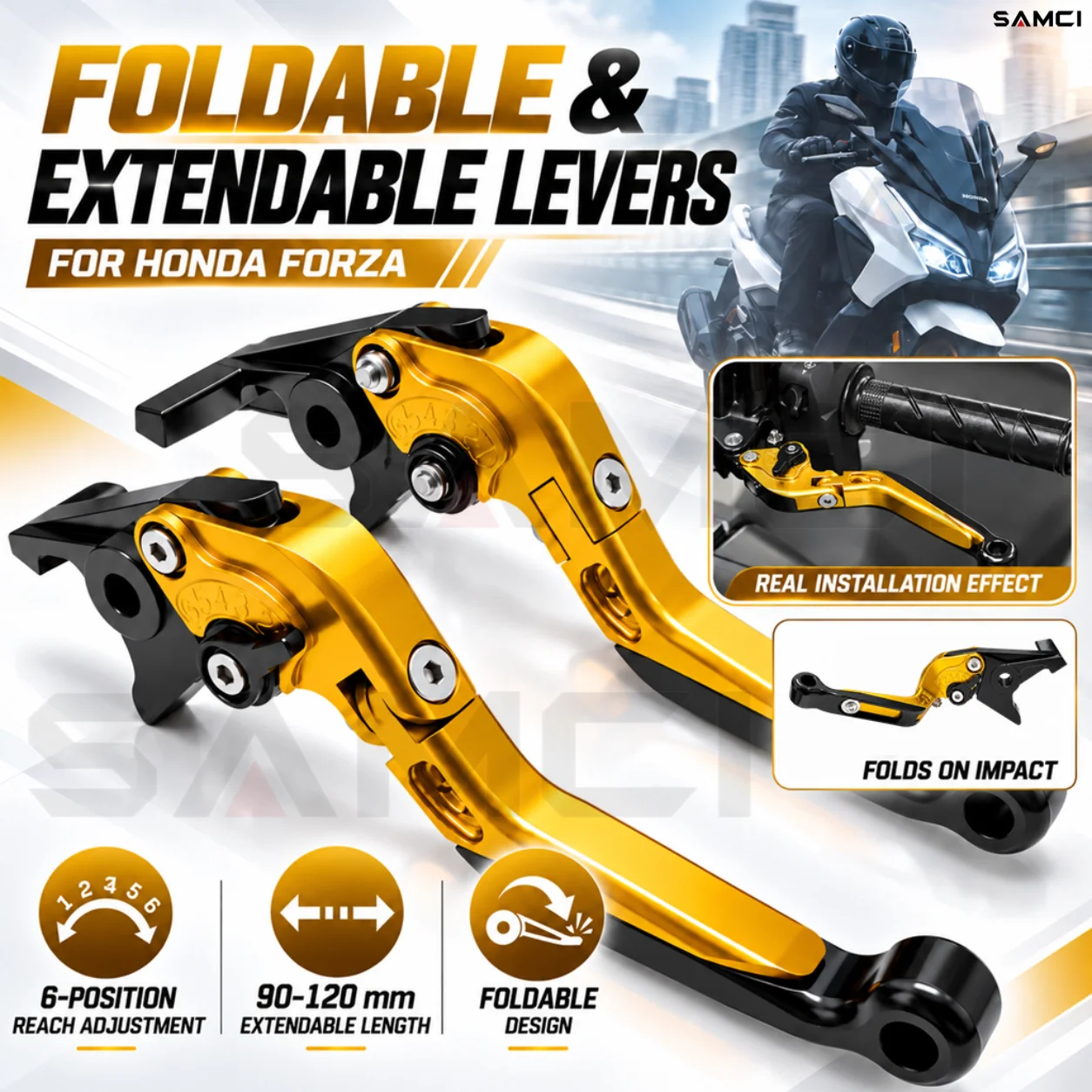 Motorcycle Brake Levers Aluminum Alloy Foldable Extendable 6-Position Adjustable For HONDA FORZA300/350/750 NSS350/750 2019-2026