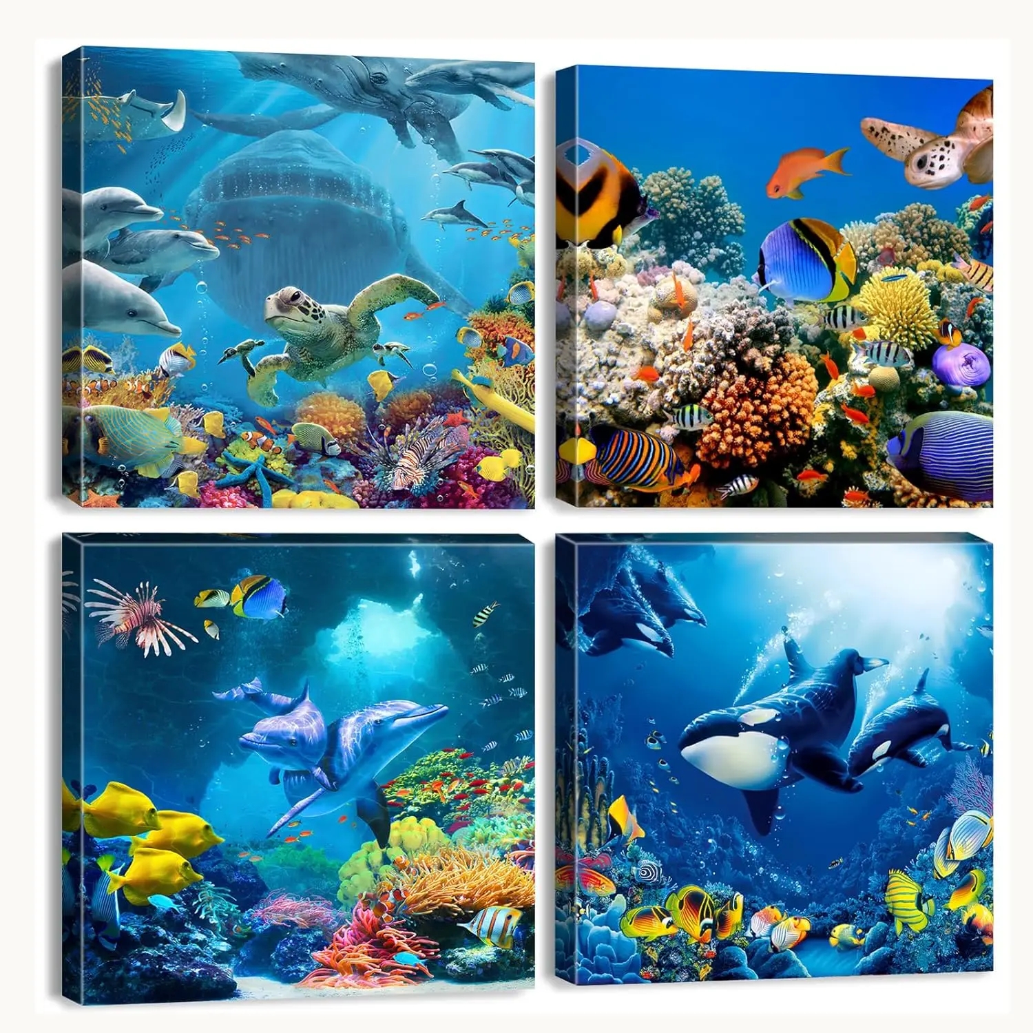 Wall Decor for Bathroom Underwater World Seascape Photo Canvas Print Coastal Beach Pictures Artwork Living Home Decoration  4Pcs