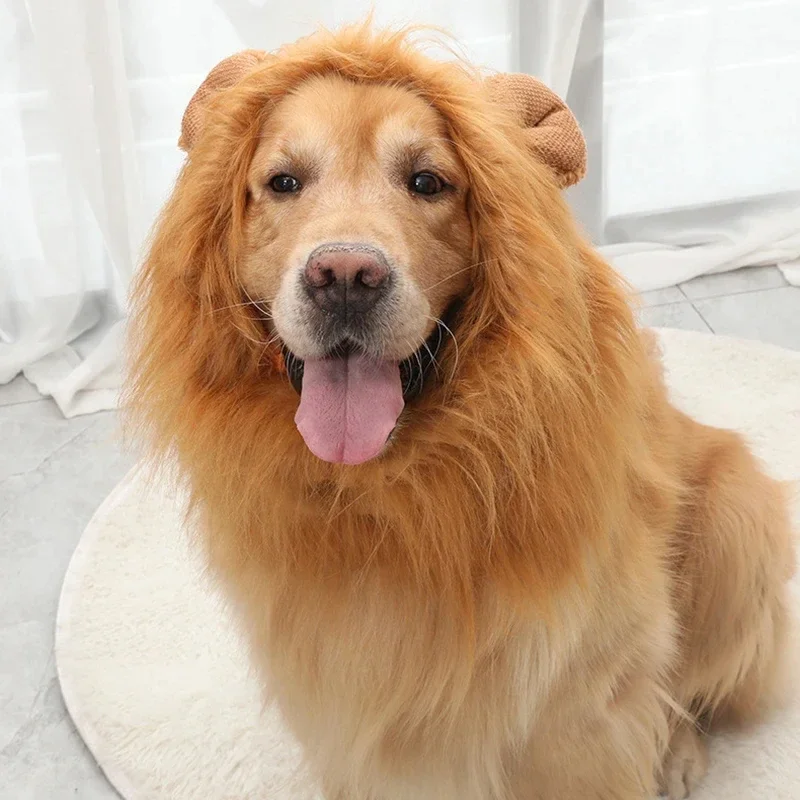 Vêtements de Cosplay pour chiens de compagnie, crinière de Lion pour Costumes de chiens, perruque de Lion réaliste pour chiens de taille moyenne à grande avec oreille, accessoires pour animaux de