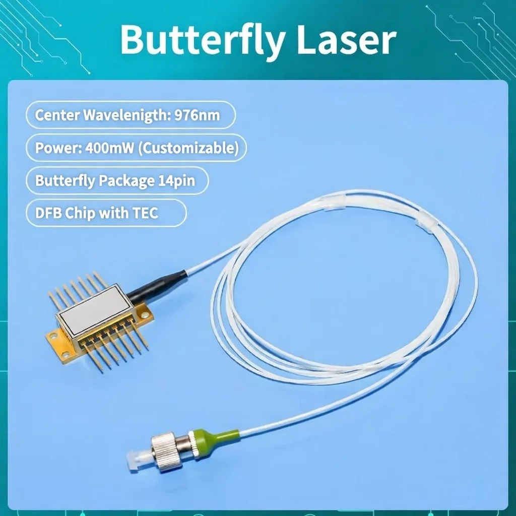 

DMK 976nm Butterfly Laser Diode Single-Mode 400-700mW Pigtailed Laser Source 14-pin Butterfly Package DFB Chip With TEC