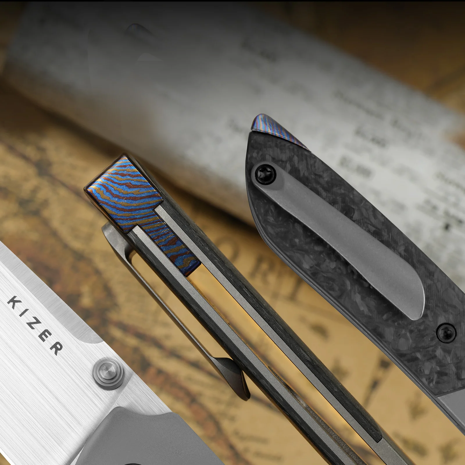 Kizer بقاء سكين للفرد Ki3690A1/Ki3690A2 Spitfire S35VN شفرة فولاذية مقبض تيتانيوم سكاكين الجيب التكتيكية 2025