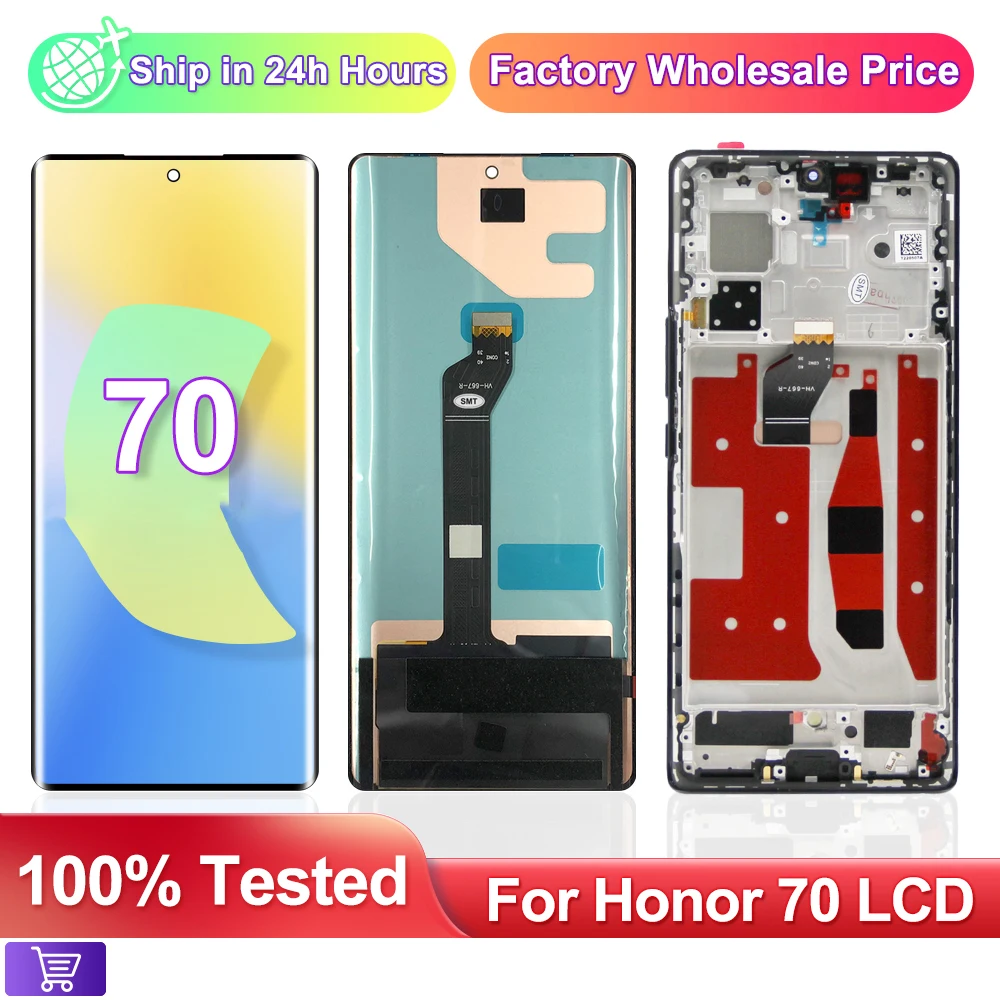 6.67'' OLED For Huawei Honor 70 Display For Honor 70 FNE-AN00 FNE-NX9 LCD Display with Frame Touch Screen Digitizer 100% Tested