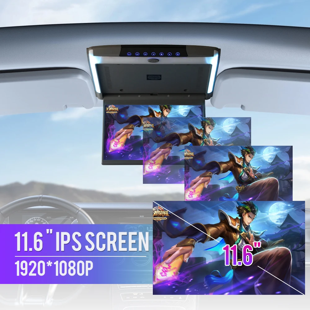 11.6 Inch Car Roof Monitor TV Flip Down 1080P Video HD Screen MP5 Player IPS Screen With Blue Ambient Light USB SD HDMI FM