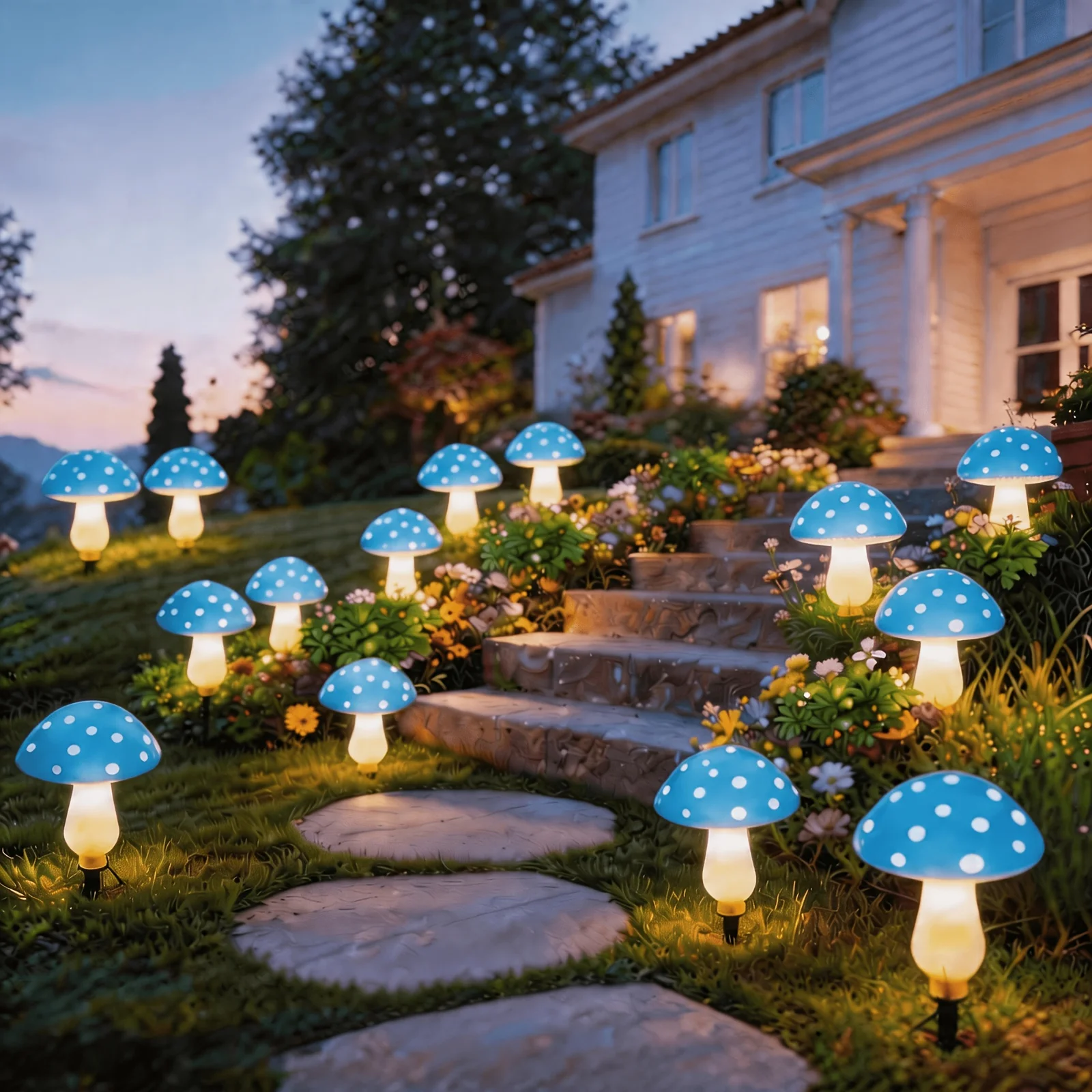 Solar Mushroom Lights Ground Stake Garden Lamps Solar Powered 10/20LED 8 Modes for Lawn Yard Courtyard Patio Christmas Decor