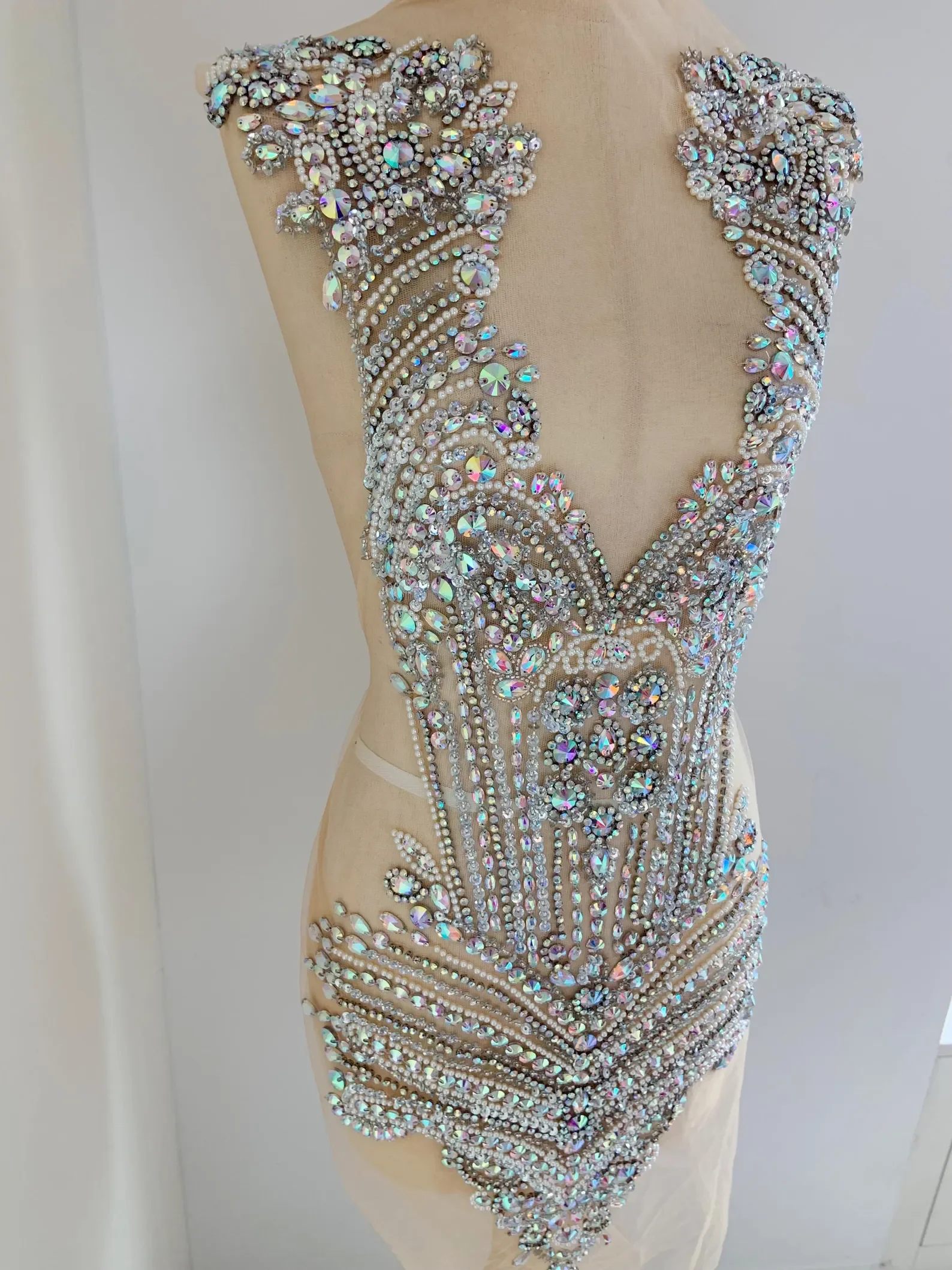 

Large Silver AB Rhinestone Applique Patch For Corset Dress, Full Body Rhinestone Bodice Patch For Dress Alterations
