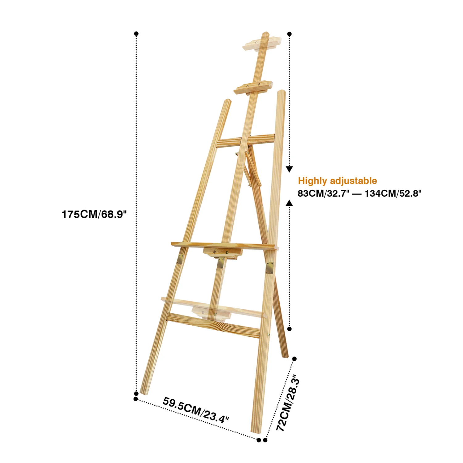 150cm / 175cm Verstellbarer Holz-Malständer, klappbarer Kiefernholz-Malständer, höhen- und winkelverstellbar, Künstler-Zeichenständer für Leinwand, Skizzen, Hochzeitsdekorationen, Kunstausstellungen