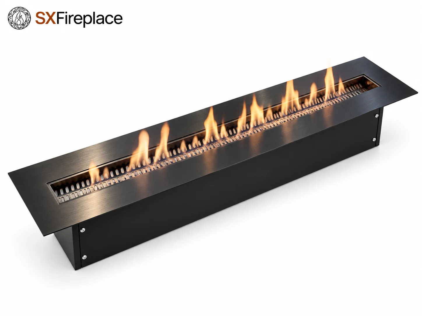 Modern Stainless Steel Recessed Linear Bioethanol Fireplace Burner Insert with Regulating Tool for Home Living Space