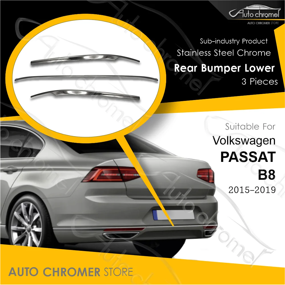 

For VW Passat B8 Rear Bumper Lower Chrome Lines 3 Pieces 2015-2019 Car Accessories Rear R-Line Sport Tuning Highline TSI FSI TDI