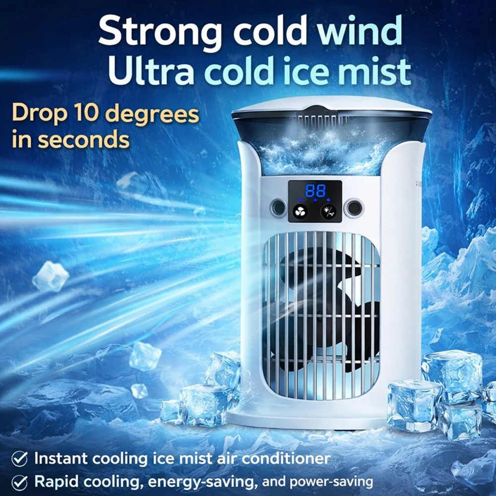 

Portable Rechargeable Ice Cooling Fan With Humidifier – Quiet Desktop Air Conditioner For Home, Office & Outdoor
