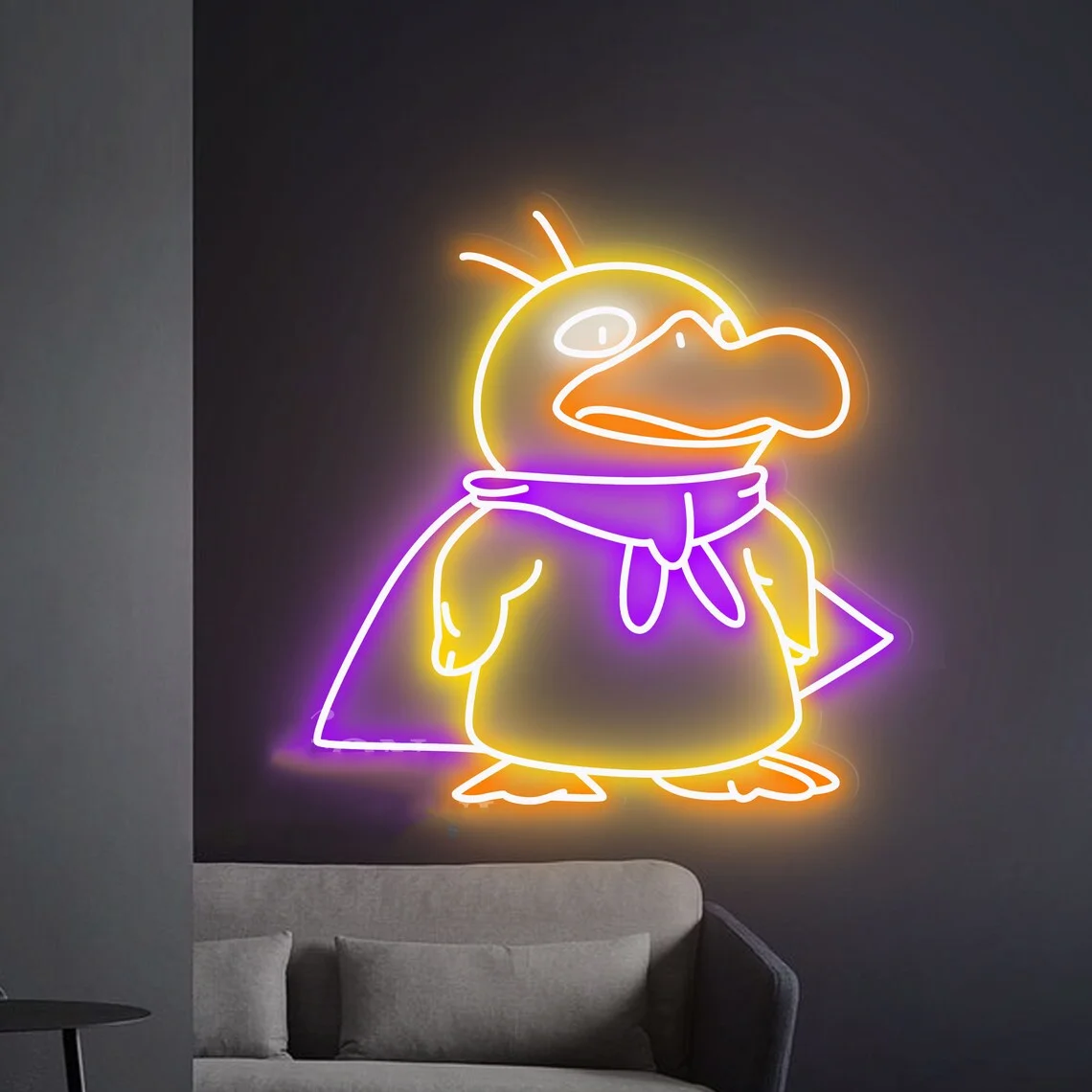 

Duck Neon Sign Yellow Duck with Cloak Neon Kid Teen Bedroom Decor Game Room Bar Decor Personalized Gift