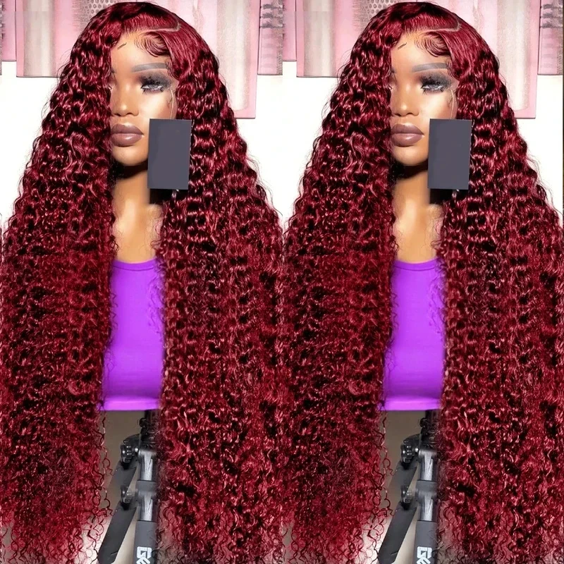 Burgundy 99J Deep Wave Lace Front Wigs Human Hair Lace Frontal Wig HD Transparent Lace 13x6 Red Colored Brazilian Hair For Women