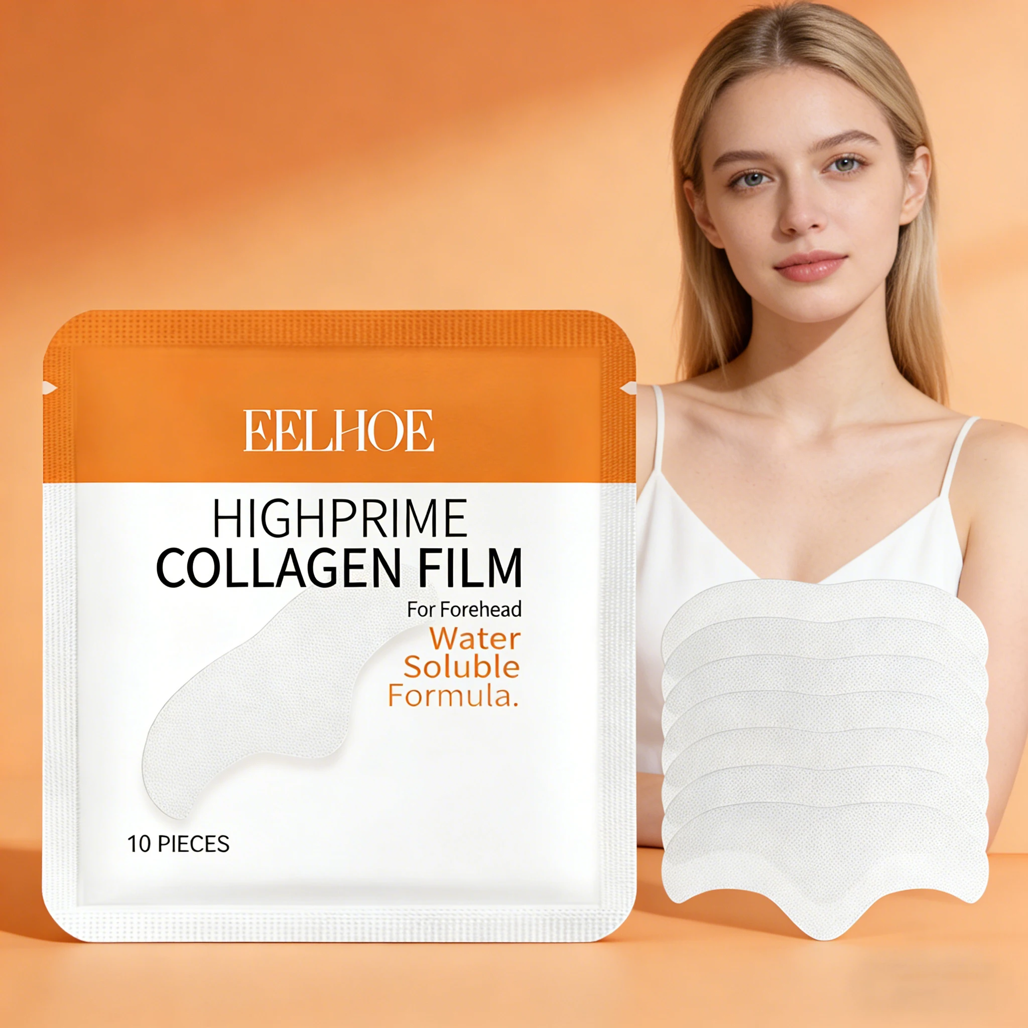 

10 шт. EELHOE High Prime Collagen Film для лба: гидрогелевые патчи от морщин с гидролизованным коллагеном, укрепляющая маска-стикер для ухода за кожей лица