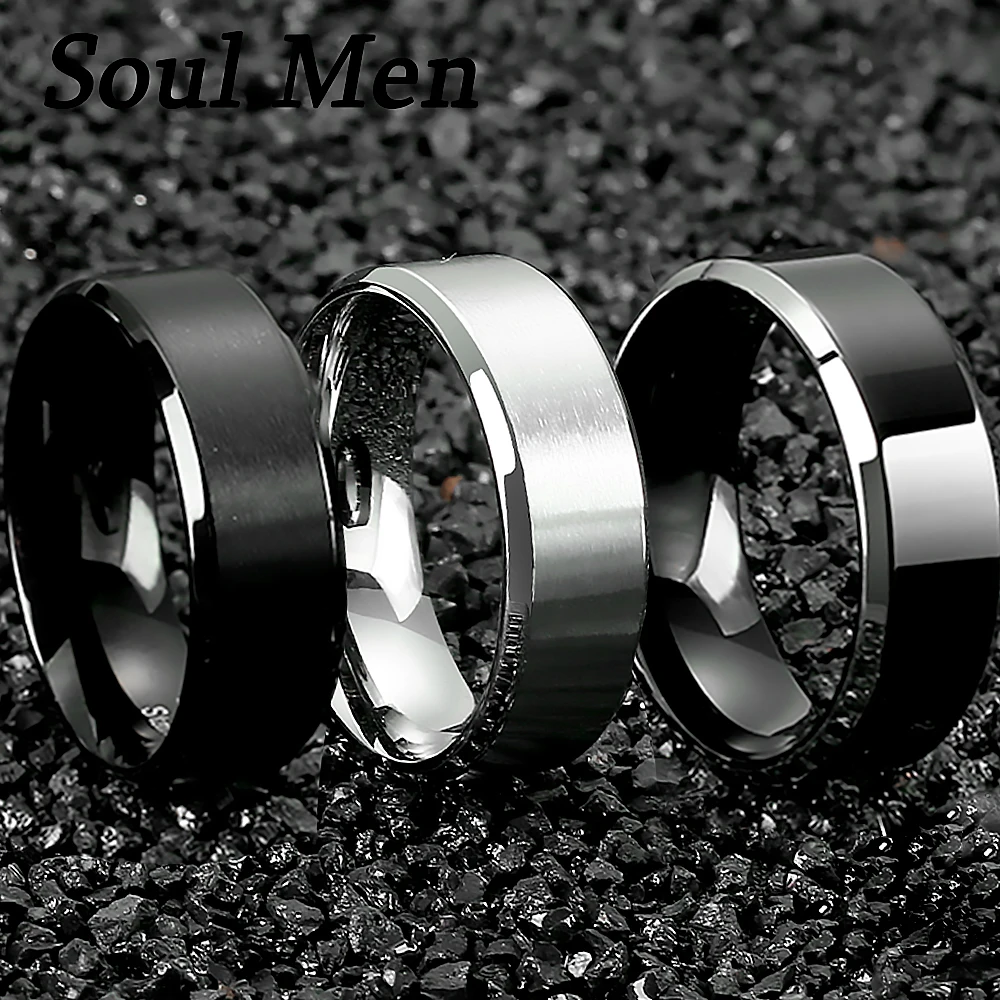 Classic Rings Stainless Steel Ring Engagement Wedding Bands For Couple Men Women Anniversary Simple Silver Black Color 6/8MM