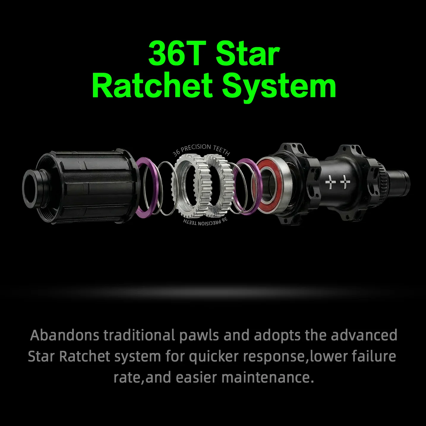 10PLUS T Series 700c Matte Black Carbon Rim Disc Brake 38mm Thru-Axle 36T Star Ratchet Road Bicycle Racing Wheelset