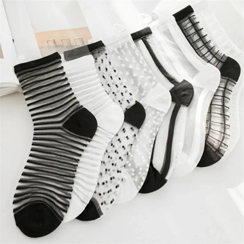 Moda Sexy kobiety skarpetki nowy produkt krystaliczny jedwab fala skarpetki wiosna lato przezroczyste koronki siatki skarpety kabaretki Lady Cool Sox — zdjęcie 2