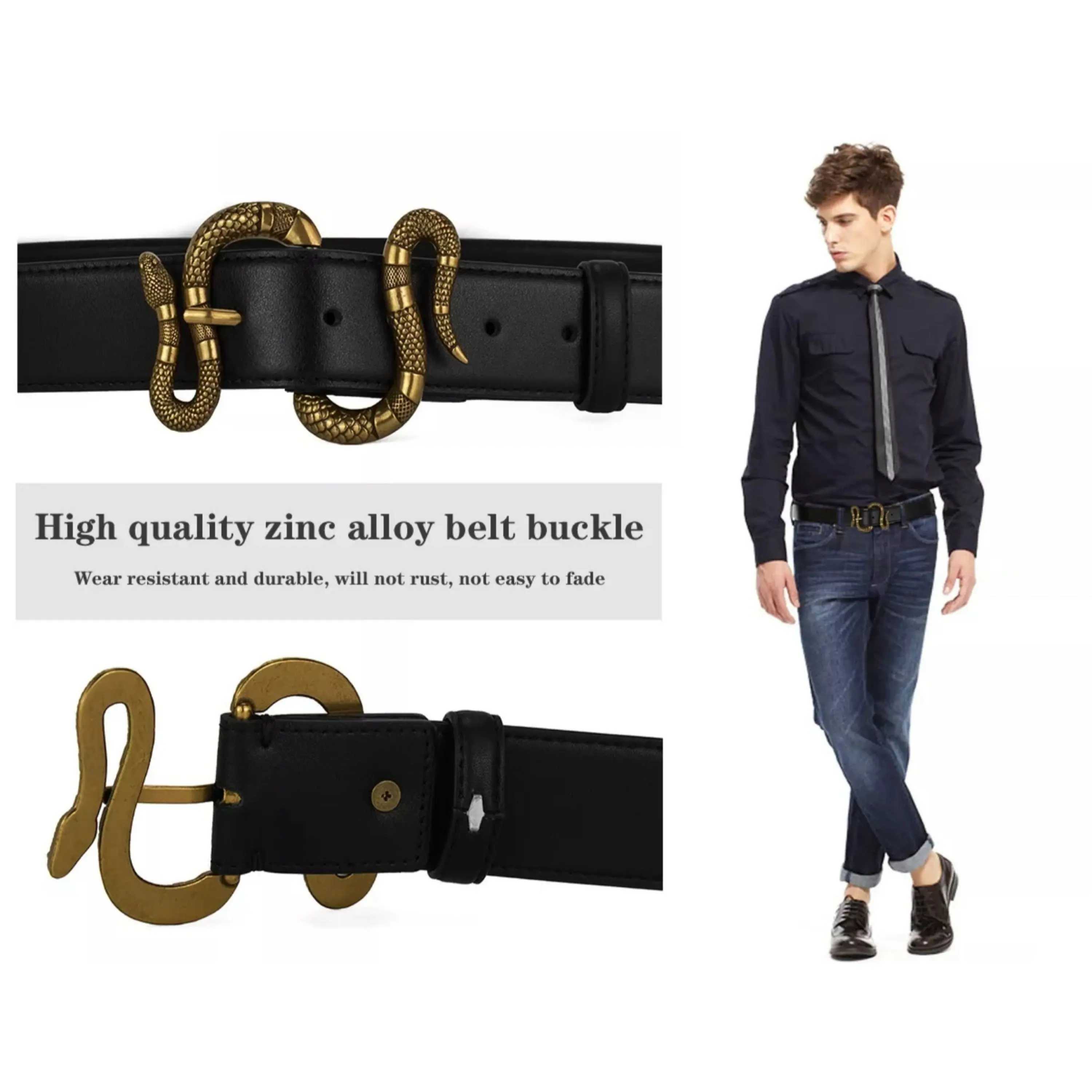 Width 3.8CM Genuine Cowhide Belt Snake Shaped Pin Buckle High Quality Cowhide Belt Double G Luxury Dress Jeans Belt Men Women