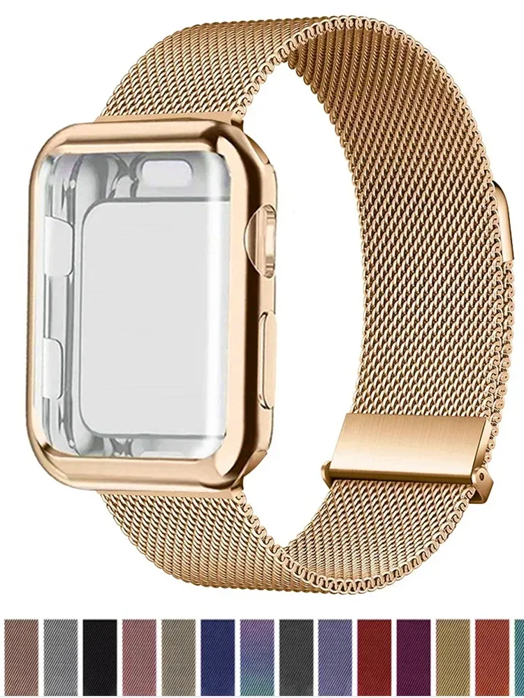 Etui + Milanese Loop na pasek do Apple Watch 44mm 38mm-42mm-40mm metalowe opaski magnetyczne iwatch Series 9 8 7 6 5 4 3 SE 45mm 41mm pasek — zdjęcie 2