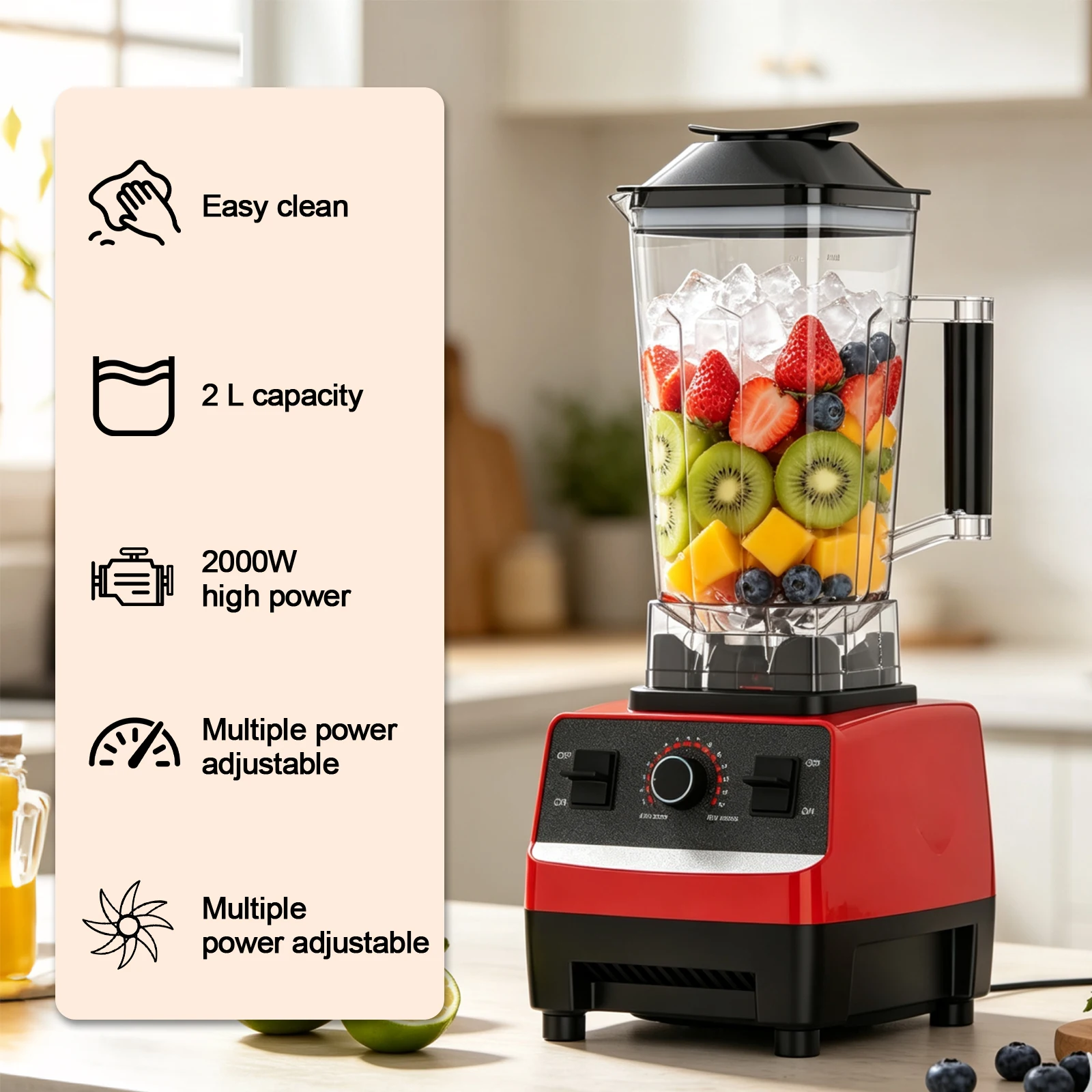 Licuadora y Molinillo Eléctrico 2 en 1 de 2000W, Licuadora Comercial de Alta Resistencia para Cocina, Procesador de Alimentos, Mezclador de Batidos y Hielo para Uso Diario en Cocina y Preparación de Jugos