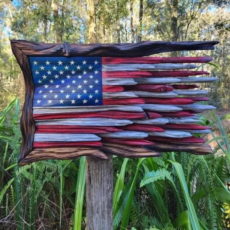 Creative Wooden American Flag Dimensional Wall Hanging Rustic Vintage USA Flag Decorative Craft for Home Office Garden Patriotic