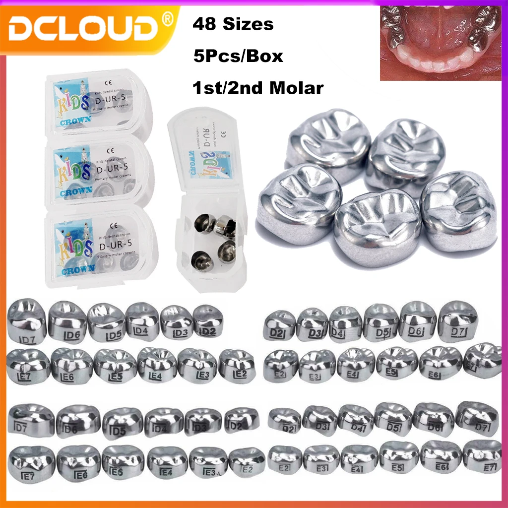 

5Pcs/Box Dental Crown Kids Primary Molar Refill 1st/2nd Stainless Steel Pediatric Temporary Crowns U/L Left/Right Dentist Ortho