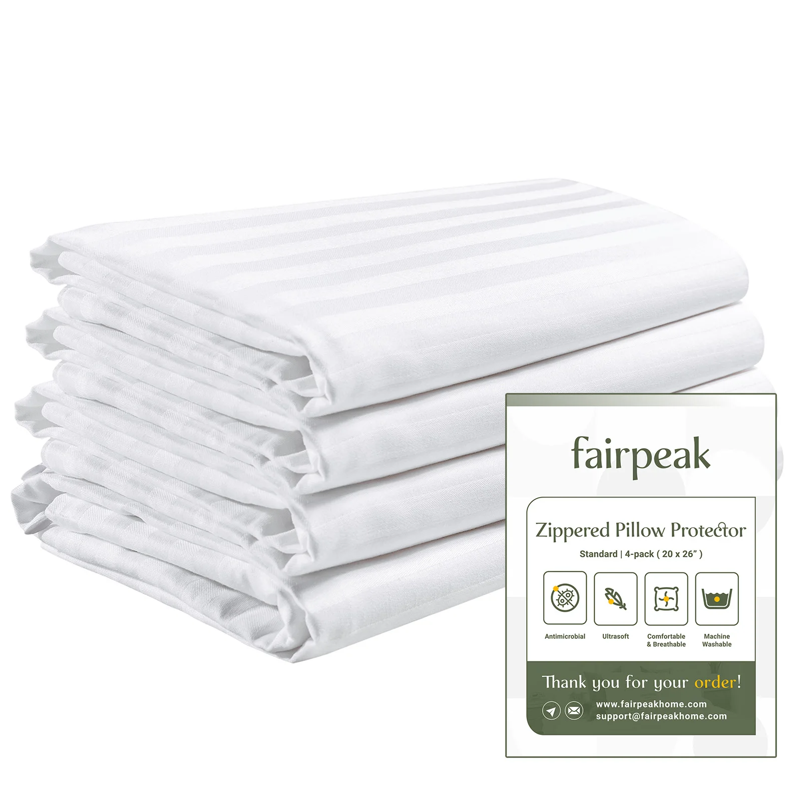 4PK Pillow Protectors With Zipper, Bed Pillow Cover, Luxury Hotel Quality, Breathable, Soft, Machine Washable,