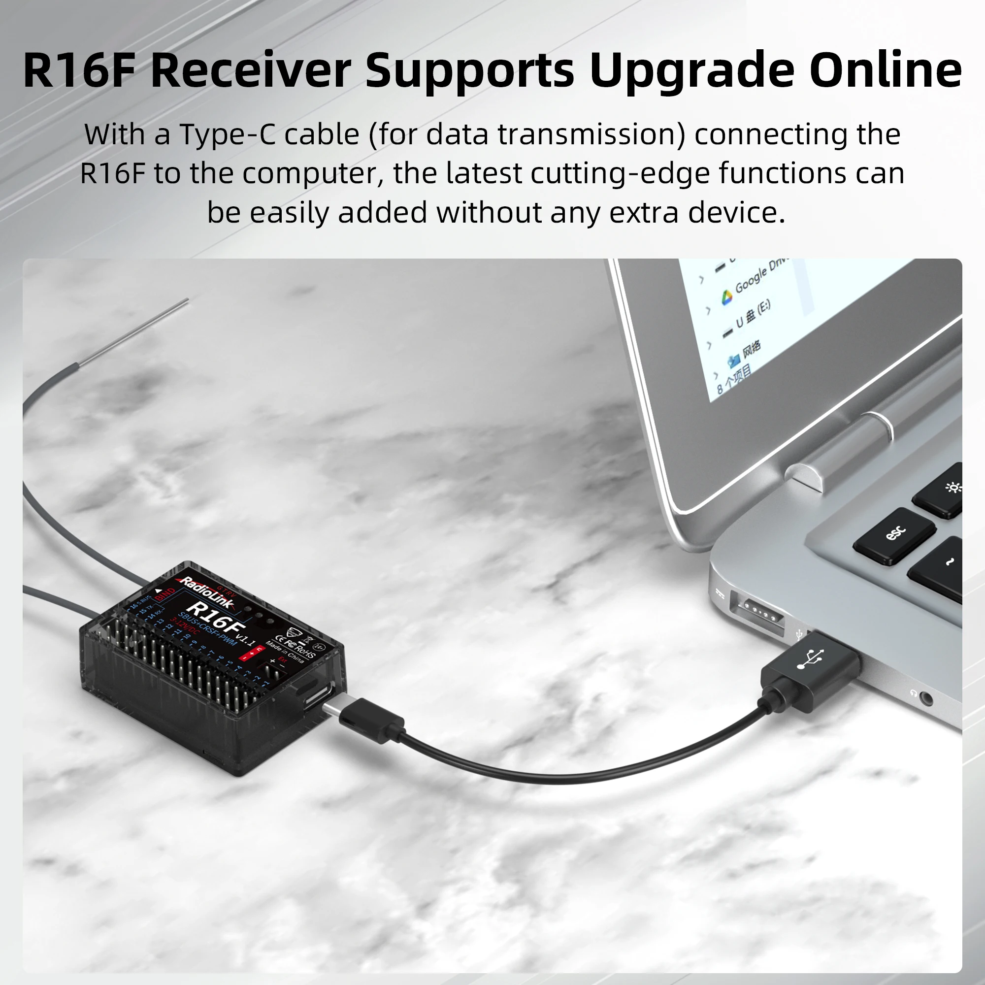 Radiolink R16F 16-Kanal-RC-Empfänger, Telemetrie, integrierter Simulator für RC-Flugzeug, Auto, Boot für 2,4 G Radio-Fernbedienung – Detail 6