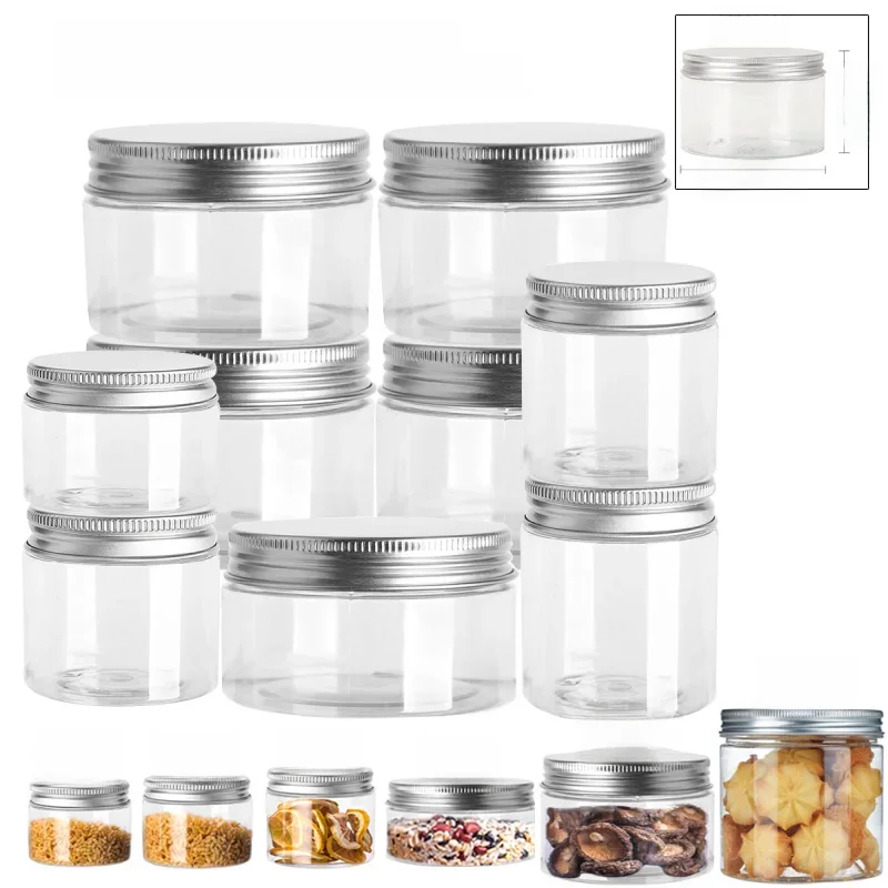 Pot en plastique PET avec couvercles en aluminium, récipient à vis vide pour crème cosmétique et poudre, Pot de rangement pour maquillage, 20ml-250ml, 5 pièces