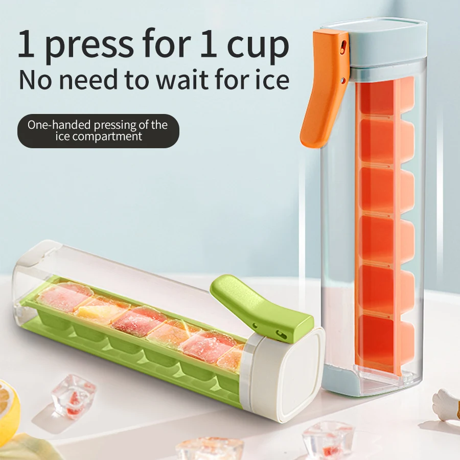 One-handed Pressing Ice Lattice Ice Cube Mold Easy To Release Frozen 6 Compartments Ice Trays with Lids Food Grade Ice Maker