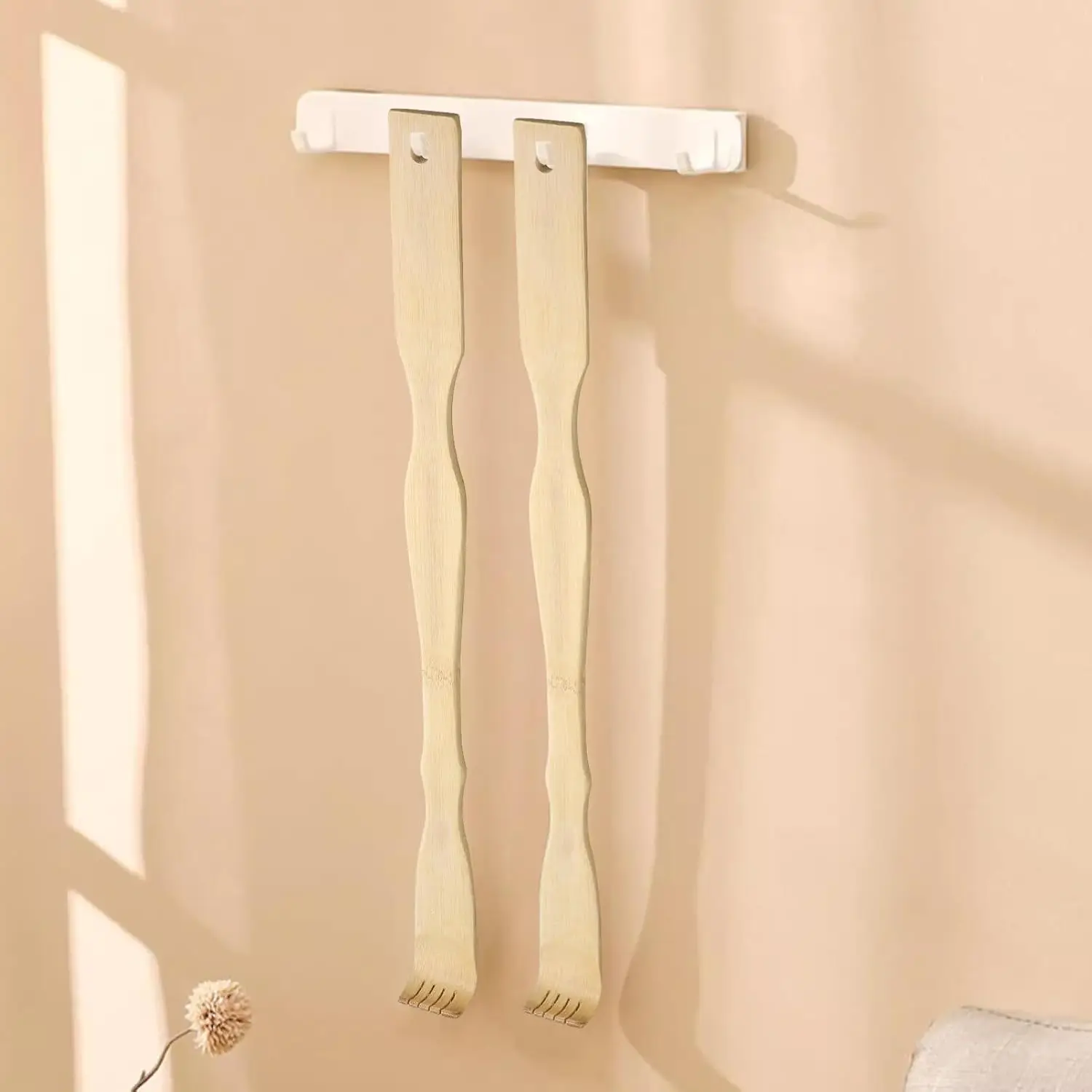 مجموعة أدوات تدليك الظهر من الخيزران مكونة من 3 قطع - مقبض طويل 18.3 بوصة، مادة طبيعية، هدية مثالية للعائلة