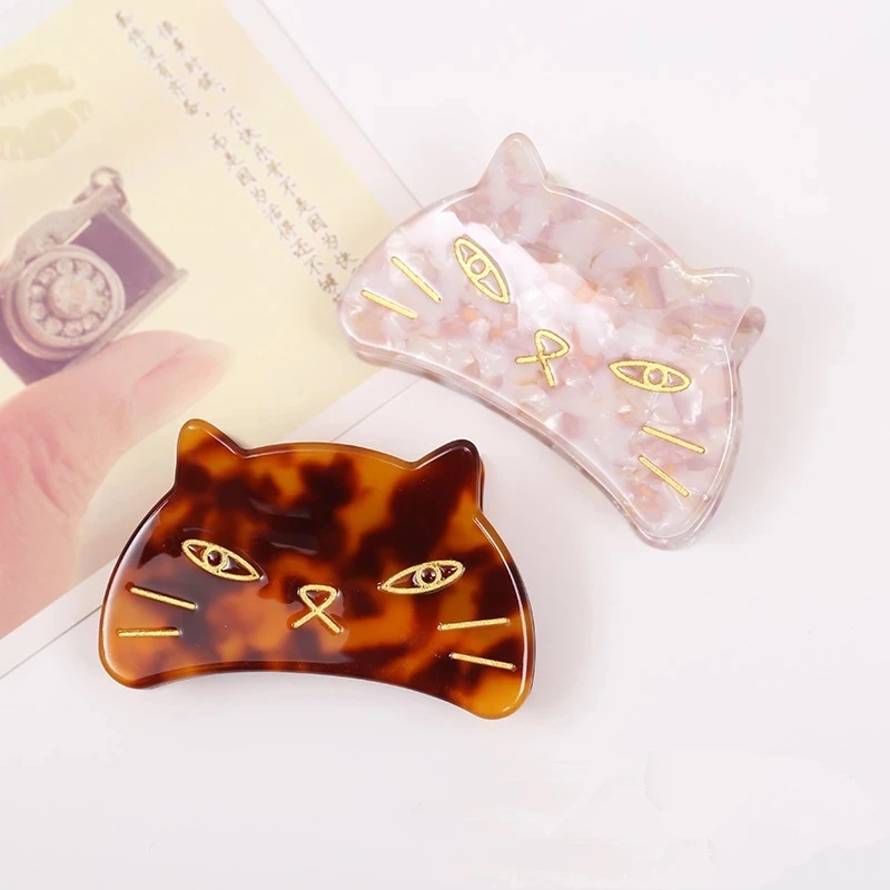 New Cute Cat Hairpin Acetate Tortoiseshell Hairpin Big Animal Hair Accessories for Women Girl Cartoon Hair Crab Clip Headwear