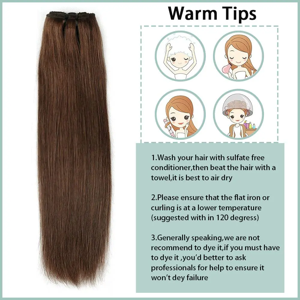 Grampo reto do cabelo humano nas extensões, cabeça 100% não processada, completa, cabelo brasileiro do Virgin, cor preta natural, 8 PCes, 120G