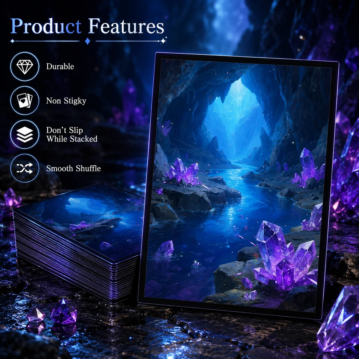 66x91mm 120 Stück Klare Vorderseite & Matte Rückseite mit Lila Kristall Standardgröße Kunst-Anime-Kartenhüllen für MTG/PTCG-Spiele, Top-Loading-Brettspiel-Kartenschutz