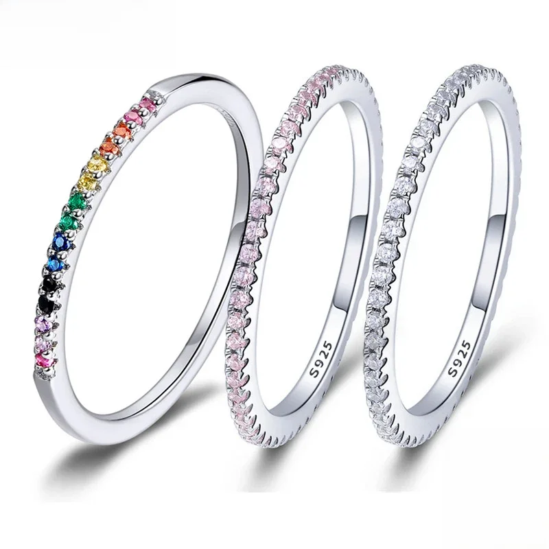 Bamoer-925 anel de prata esterlina feminino, diamante empilhável, banhado a platina, bandas eternity