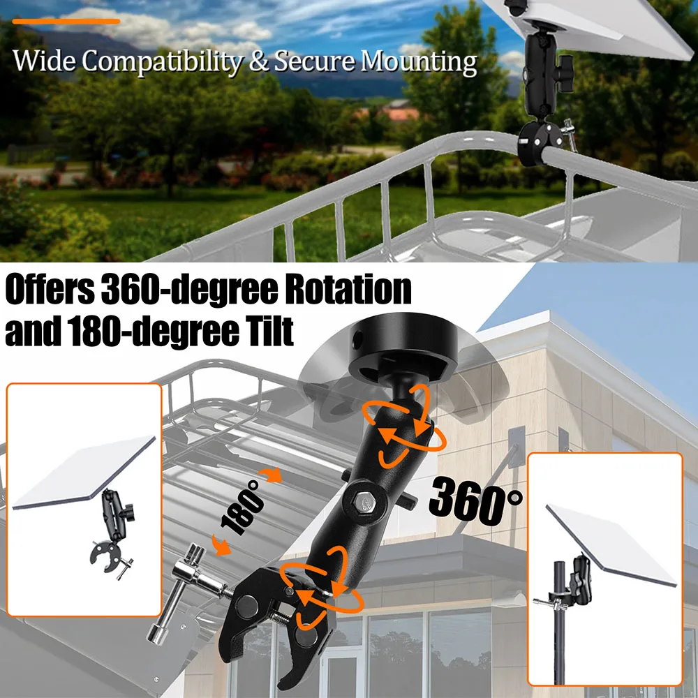 

Mini Mount Kit for RV Trucks & Boats No-Drill Aluminum Bracket, Adjustable Angle Clamp ,Universal Aluminum Alloy Pole Adapter