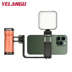 YELANGU Universal Smartphone Video Rig Stabilizer with Wooden Handle Cold Shoe for iPhone Android Filmmaking Vlog