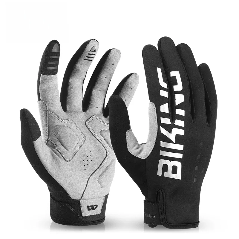 AliExpress West Biking WEST BIKING Autumn Winter Cycling Thermal Gloves Man Full Finger Touch Screen Gloves SBR Shock Absorption Reflective Bike Gloves