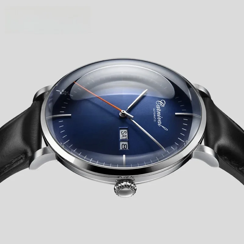 CARNAVAL Hoge kwaliteit MIYOTA automatisch horloge gebogen saffier mechanische horloges voor heren kalender leer waterdicht Montre Homme - afbeelding 2