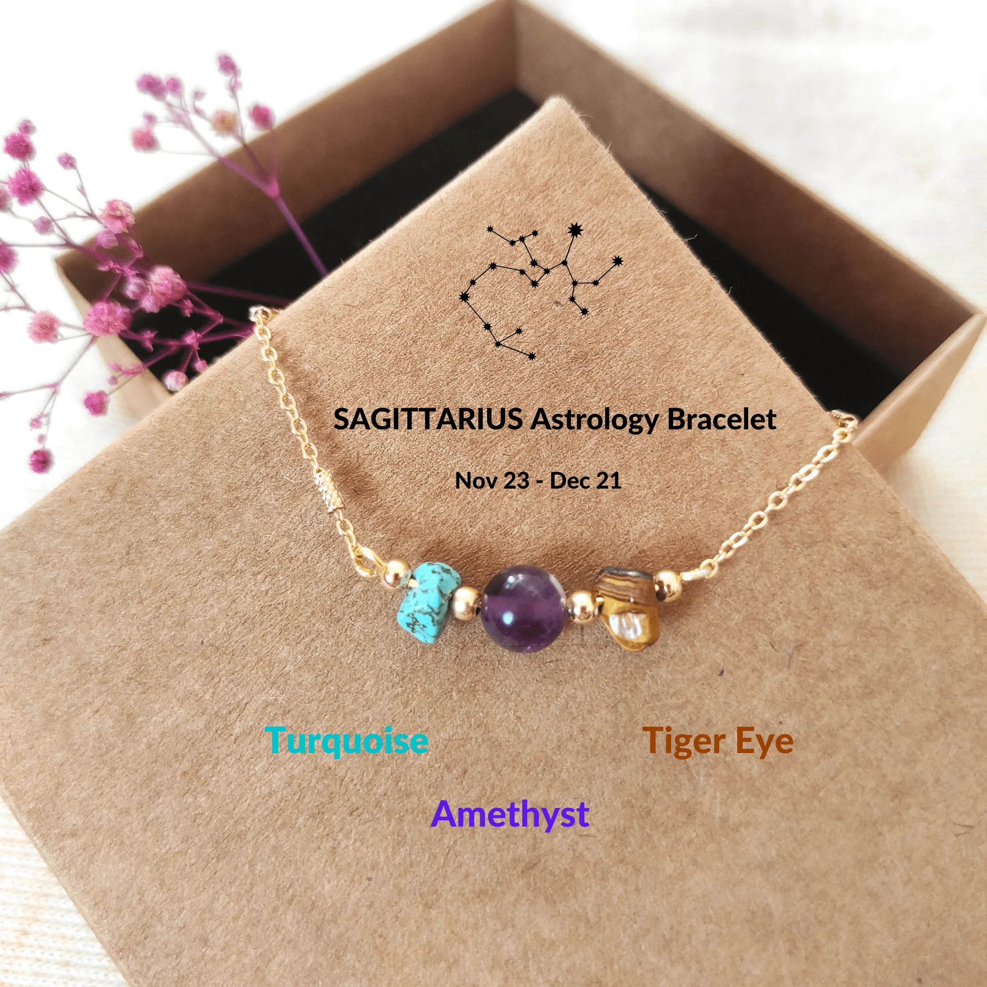 

LightCrop Design Sagittarius Adjustable Natural Stone Gold Bracelet fashion chain gemstone