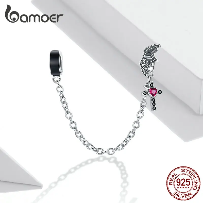 Bamoer 925 Sterling Silve Safety Chain Charms Collection for Women Original Silver Snake Bracelet DIY Fine Jewelry Accessories