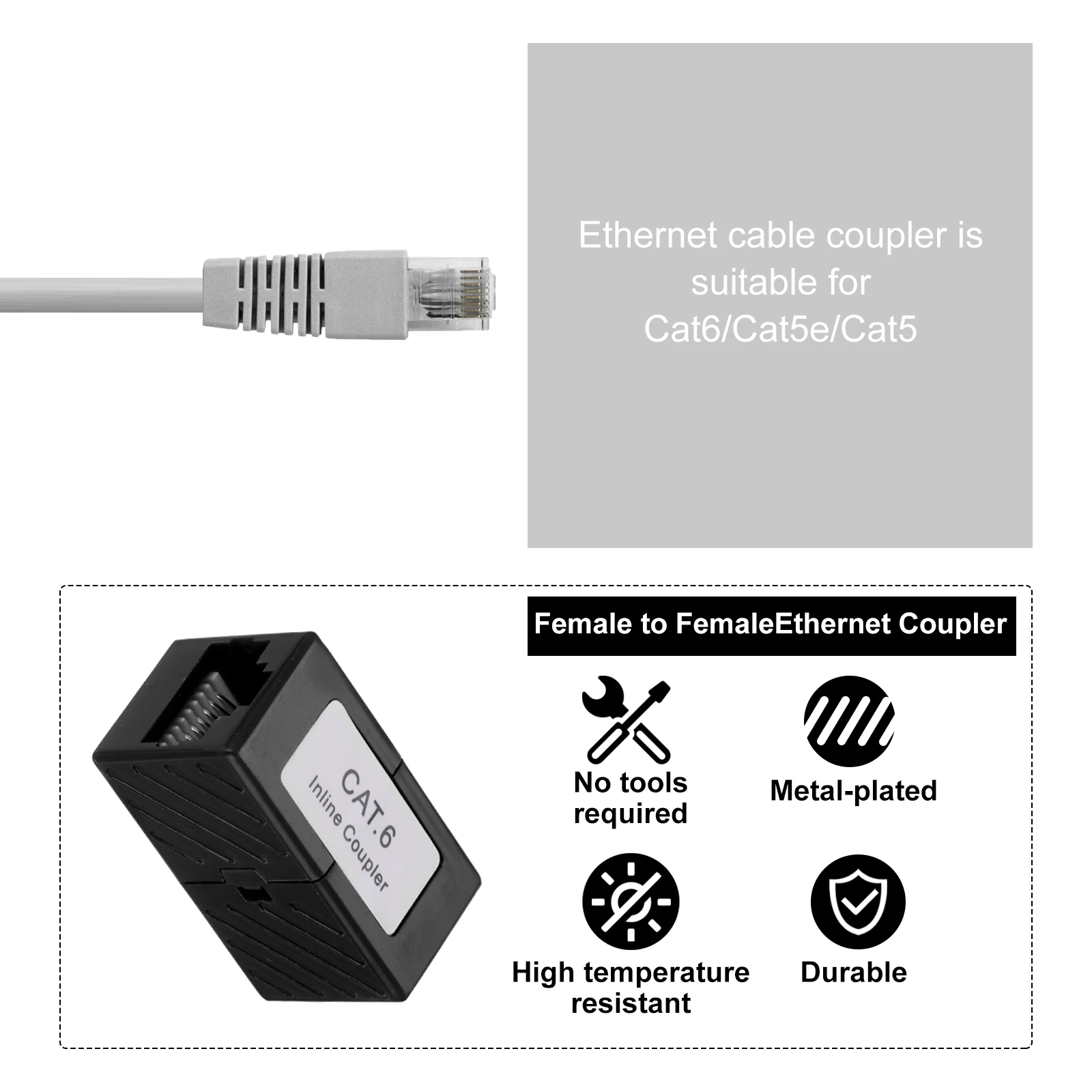Acoplador Ethernet RJ45 hembra a hembra, acoplador Cat6, adaptador de extensión Ethernet, conector de red para Cat6/Cat5e/Cat5, 10 Uds.