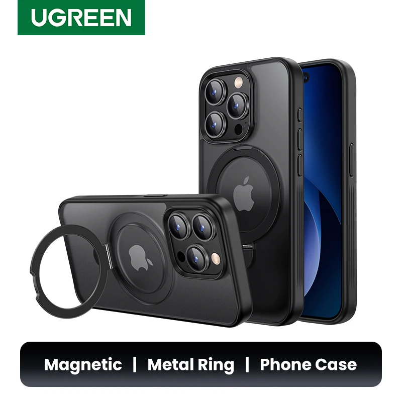 UGREEN Magnetic Ring Stand Case for iPhone 15 Pro Max Cases Shockproof Cover for iPhone 15pro 16 Plus Magnet Kickstand Case