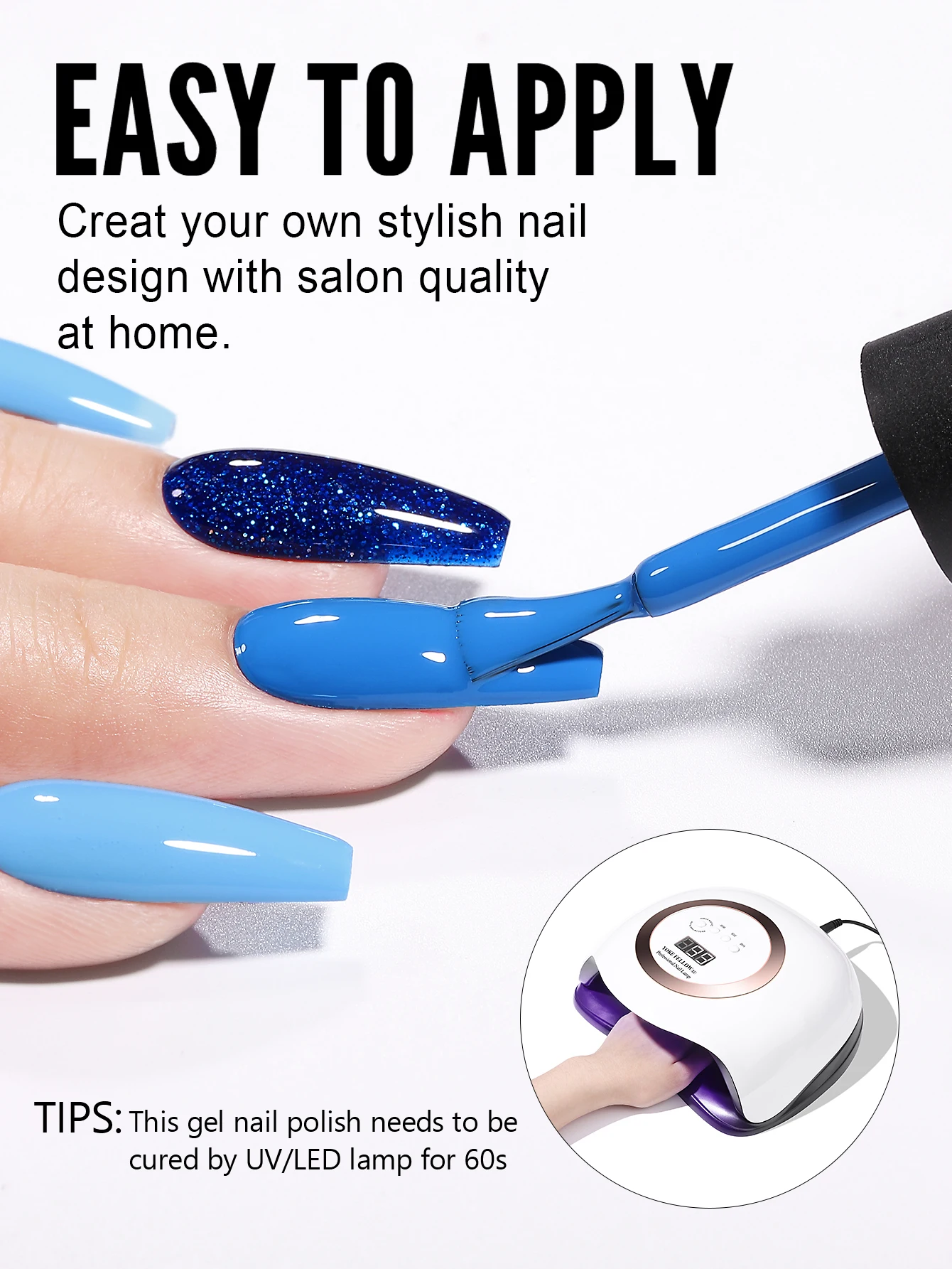 YOKEFELLOW Glitter Gel Polish Royal Blue Sparkle Gel Nail Polish Semi Permanent Varnishes For Manicure Holiday Gift for Women