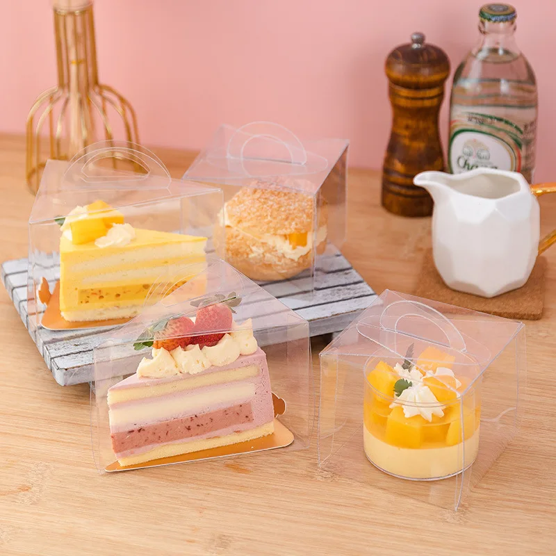 50 Packungen transparente geschnittene Kuchenbox, durchsichtige PVC-Mousse-Kuchenbox, Cupcake-Box mit Griff für Hochzeit, Geburtstag, Mitbringsel