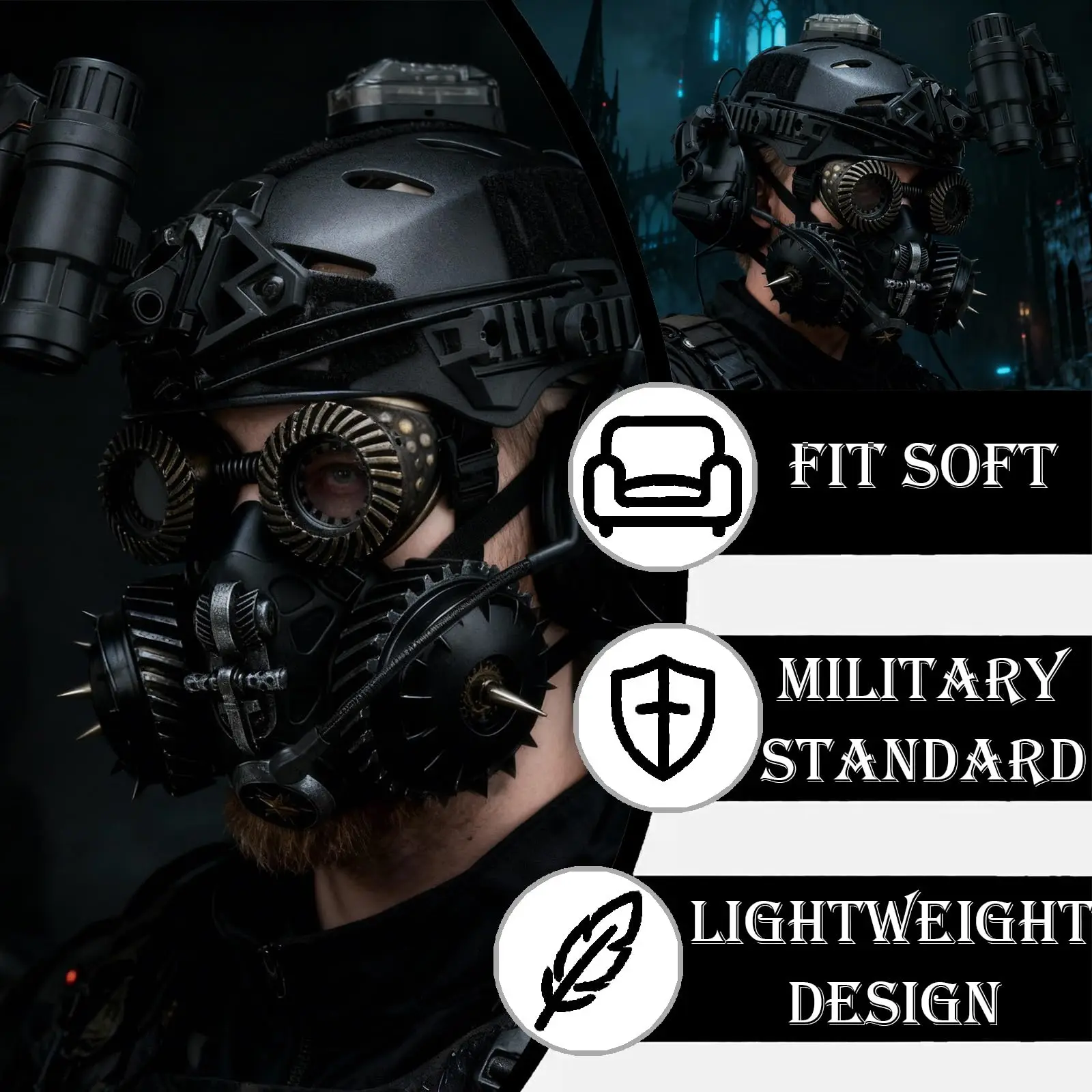 

Tactical Bump Helmet, Gothic Military Style with Comm System, Cyberpunk Airsoft Helmet Kit for Hunting Paintball Cosplay